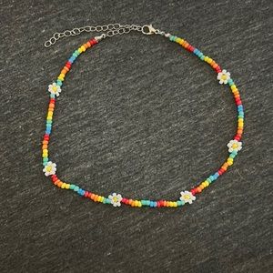 rainbow beaded daisy choker necklace
